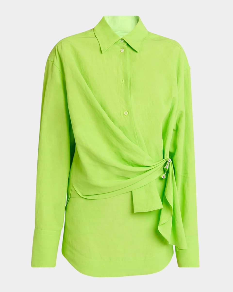 Draped Twisted Button-Down Shirt